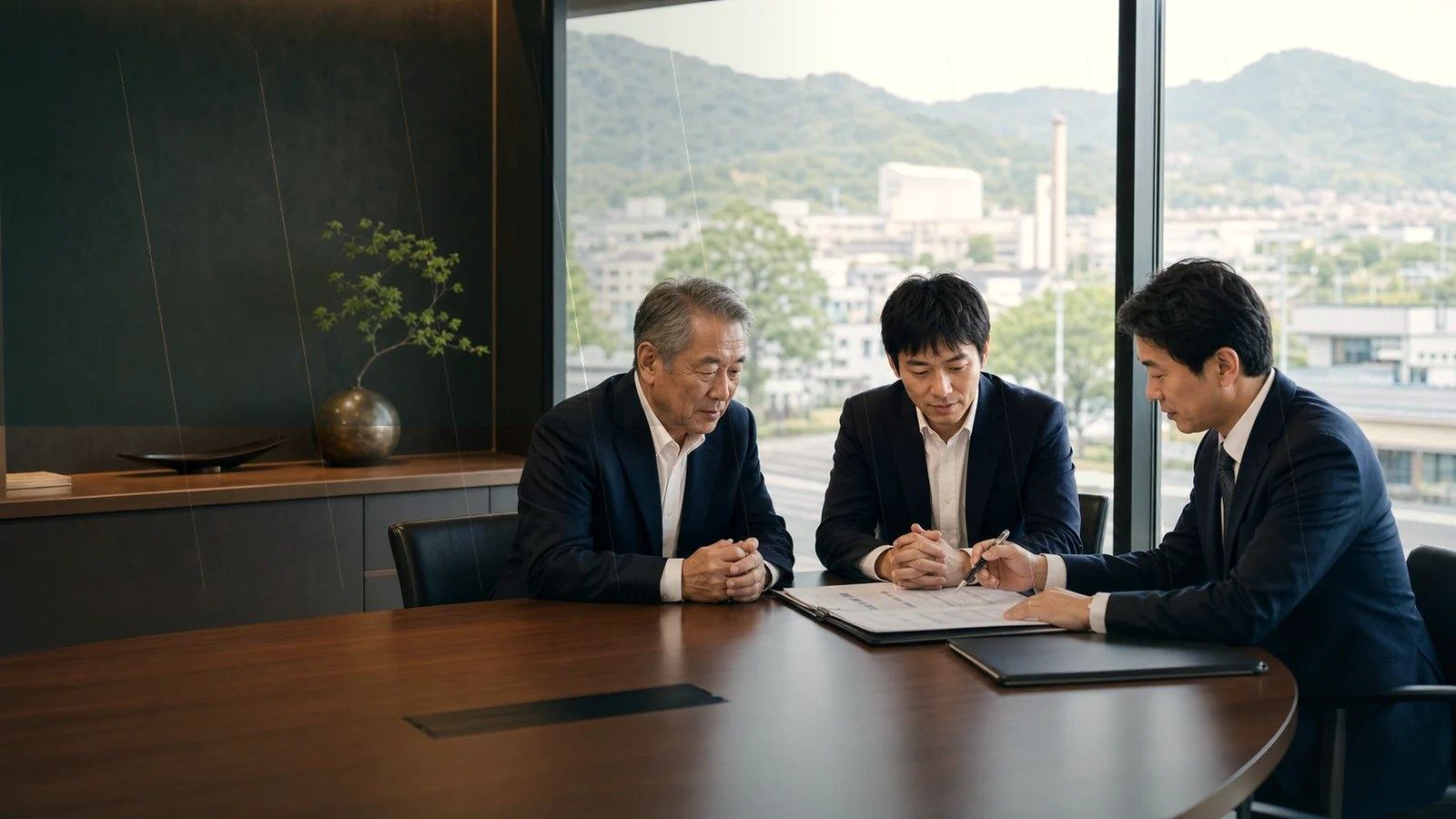 厚木市周辺で会社売却・事業承継M&Aを相談する経営者とアドバイザー